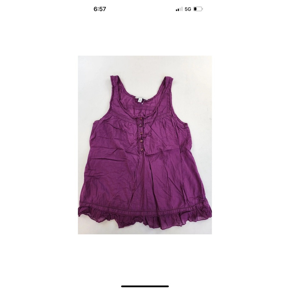 American Eagle Outfitters Tank Top Women 12 ruffle Hem Scoop Neck Budgundy‎